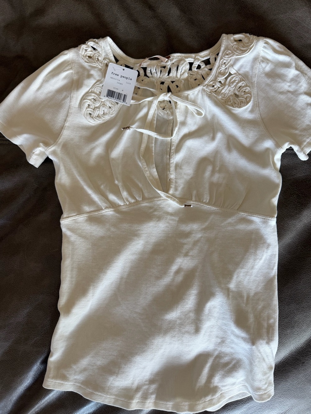 Free People White Lace-Yoke Tie Front Women's Top from Macys